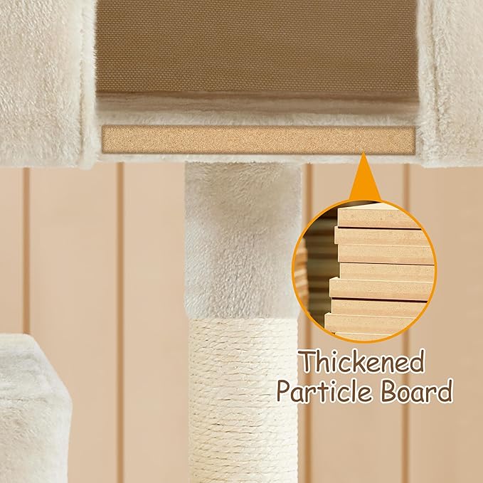 Yaheetech Cat Tree, 33.5in Cat Tower with 2 Cozy Condos, Soft Perch & Sisal Scratching Posts, Cat House Activity Center Furniture for Indoor Cats, Beige