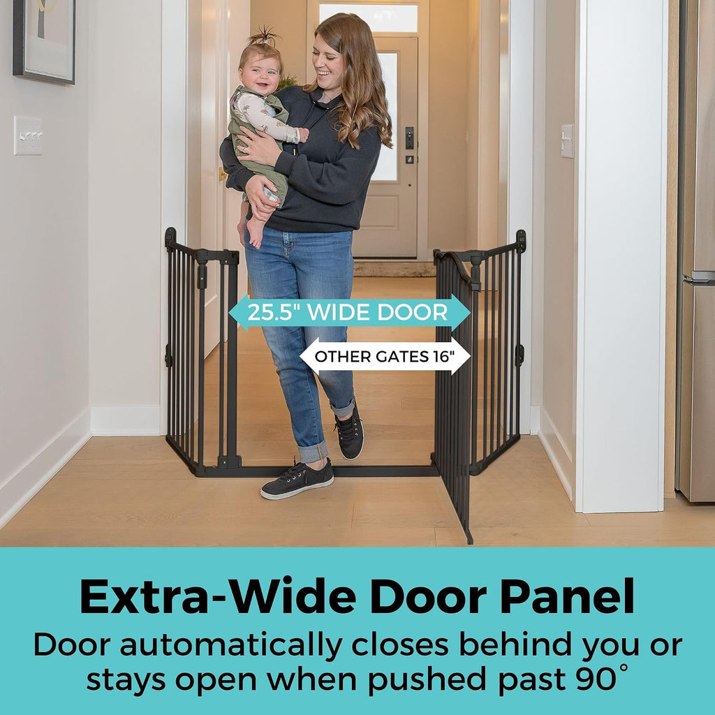 Toddleroo by North States - Deluxe Décor Universal Fit Safety Gate: Hardware Mounted Extra Wide Metal Baby Gate with Tall Baseboard Mounts, Adjustable Child Gate; 38.3" to 72" Wide; 30" Tall; Black