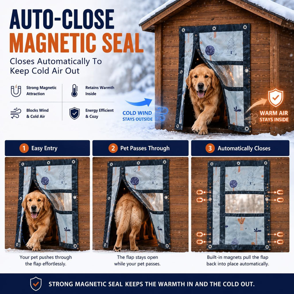Dog Door Flap, Insulated Windproof Magnetic Replacement Pet Door Cover with Clear Window & Weighted Bottom Bar,for Dog Houses, Cat Houses, and Other Pet Shelters,2 Sizes (23.6 * 27.6)