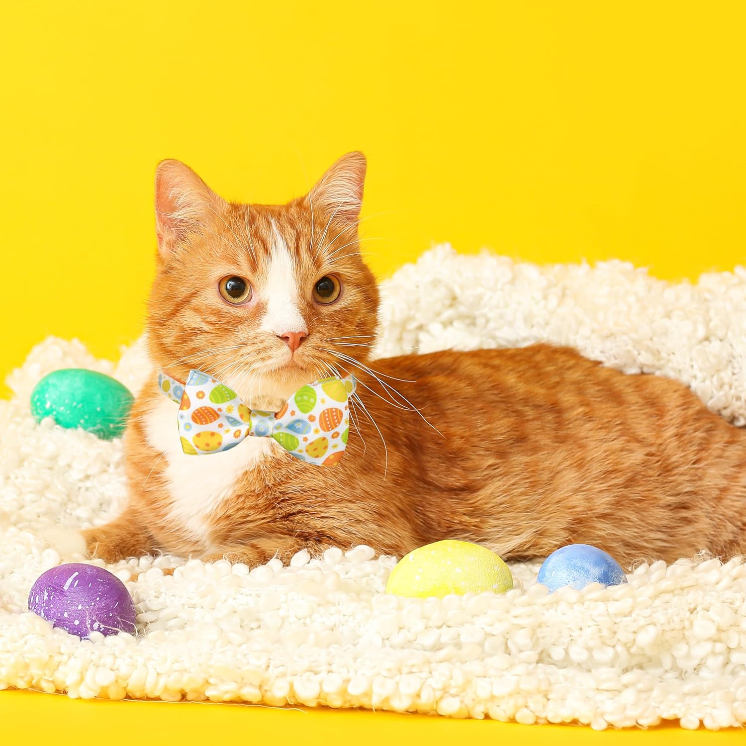 Easter Cat Collar with Bow Tie 2 Pack Adjustable Breakaway Safety Collars, Bunny and Easter Egg Patterns, Soft Nylon for Small & Medium Cats