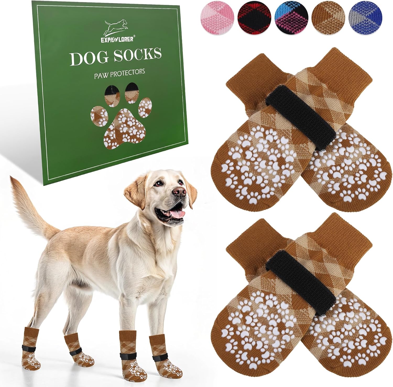 Dog Socks to Prevent Licking Paws, Dog Shoes for Hot Pavement, Anti Slip Dog Booties for Hardwood Floors, Dog Boots & Paw Protectors for Small Medium Large Senior Dogs, Khaki XL