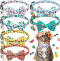 Hsei 6 Pcs Summer Hawaii Cat Collars Bulk with Bow Tie Bell Kitten Adjustable Breakaway Bowtie Collar for Boy Girl Cats Small Dog Pet Party Tropical Luna Aloha Party Favors Decoration