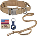 DAGANXI Tactical Dog Collar, Adjustable Military Training Nylon Dog Collar with Control Handle and Heavy Metal Buckle for Medium and Large Dogs, with Patches and Airtags Case (S, Brown-Set)