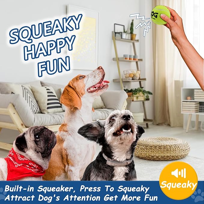 Large Squeaky Tennis Balls for Dogs - 8 Pack 3.0'' Durable Non-Toxic Outdoor Dog Toys Balls with Mesh Bag, SGS Certified, Colorful Fetch Toys, Medium Large Breeds