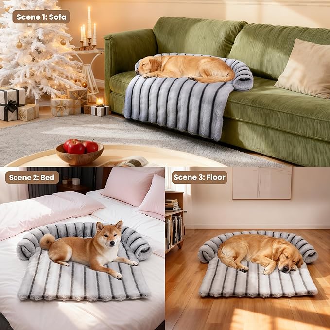 Large Dog Couch Bed, Fluffy Washable Couch Protector for Dogs with Removable Cover, Non-Slip Dog Sofa Bed, 35x31 Inch, Grey