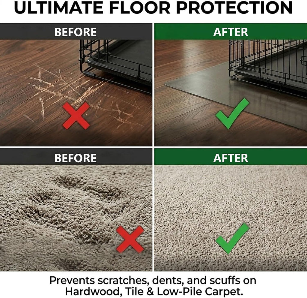 48 x 30 Inch Dog Crate Floor Protector Mat, 1.5mm Heavy Duty Clear PVC Under Kennel Mat for Hardwood Floors & Carpet, Waterproof Pet Mat with Non-Slip Frosted Back