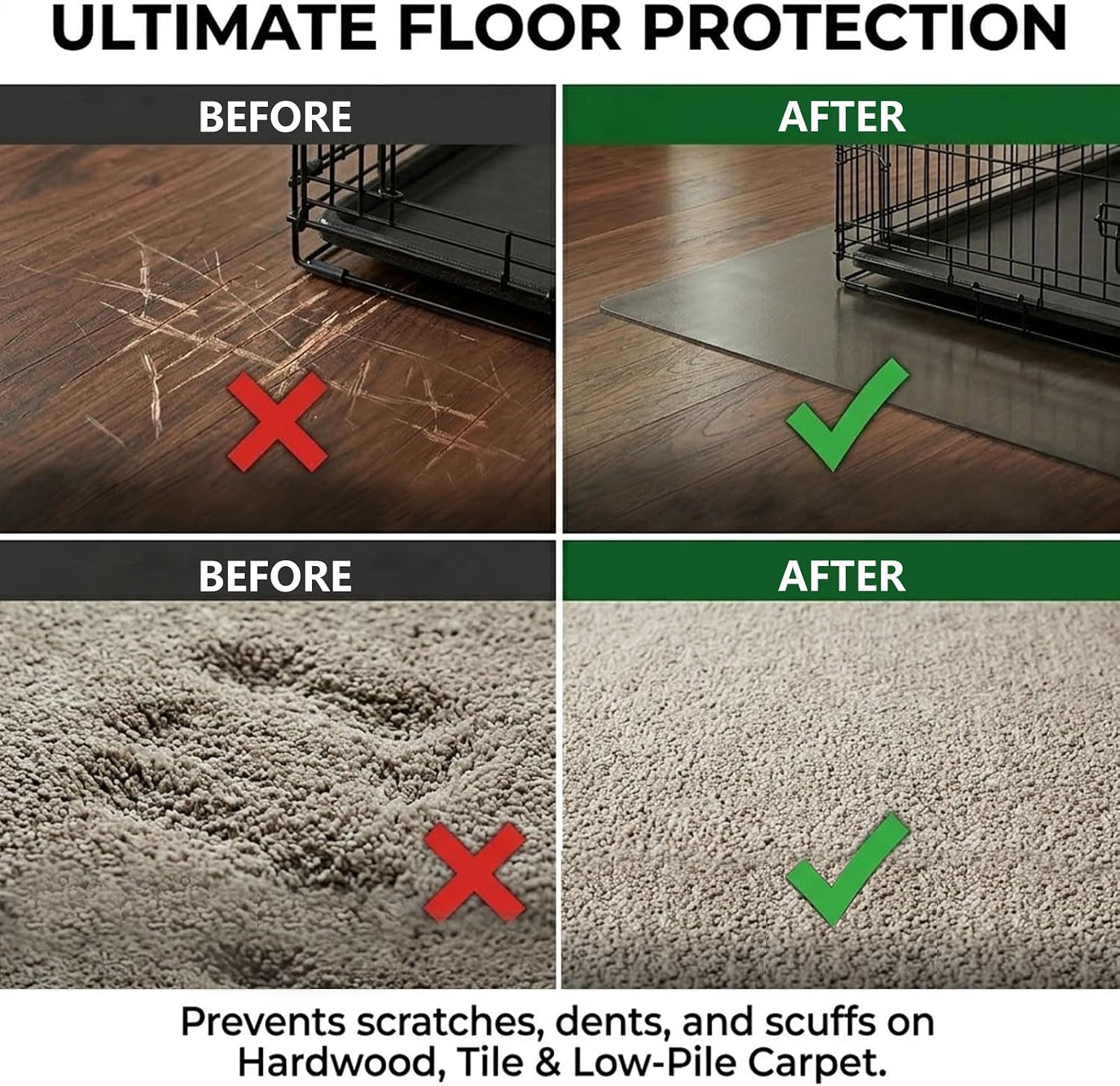 48 x 30 Inch Dog Crate Floor Protector Mat, 1.5mm Heavy Duty Clear PVC Under Kennel Mat for Hardwood Floors & Carpet, Waterproof Pet Mat with Non-Slip Frosted Back