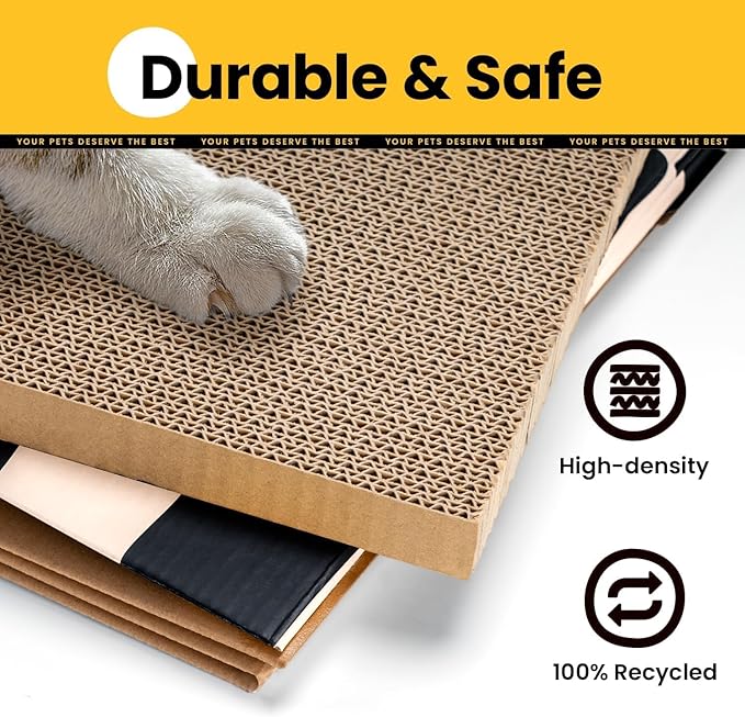 Cardboard Cat House with Scratch Pad & Catnip, Cat Play Scratching House for Indoor Hideaway Furniture, Heavy Duty Sturdy Cardboard Scratcher, Easy to Assemble Birthday Gift, Medium, 2 Pack