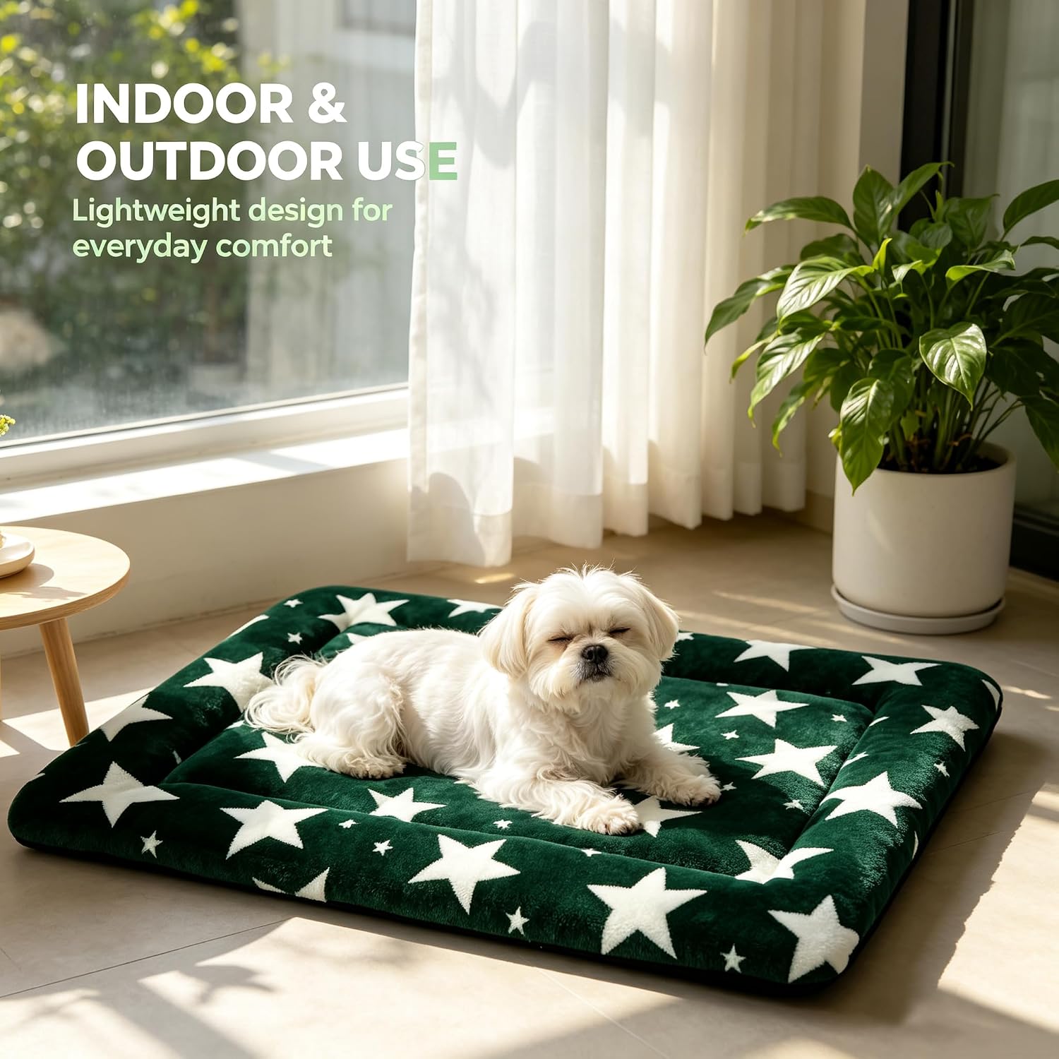 Dog Bed Mat,Reversible & Ultra Soft Kennel Pad-Machine Washable Pet Bed for Dogs & Cats-All-Weather Crate Liner for Crates,Carriers & Travel (Big Star&Green, 24.0" L x 18.0" W x 1.5" Th)