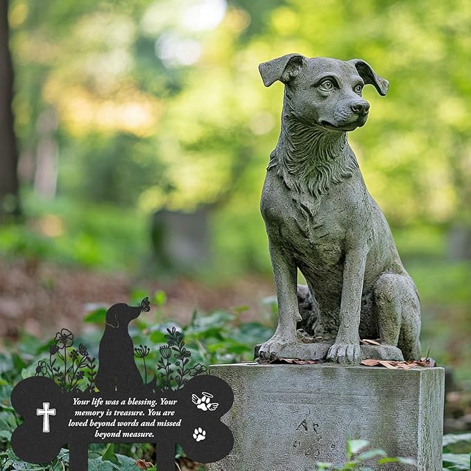 Dog Memorial Grave Stakes - Metal Black Flowers Loss Pets Cemetery Markers Decorations for Humans Butterfly Lover Plaques Decor for Outdoor Yard Custom Bone Sympathy Garden Remembrance Signs