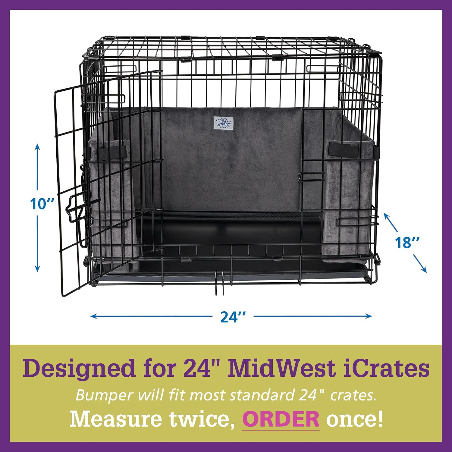 Pet Dreams Dog Crate Bumper - Patented Comfy Liner & Dog Tail Protector for Inside Crate, Fits iCrate Cages 18, 24, 30, 36, 42, 48 Inches (Ivory, Small, 24")