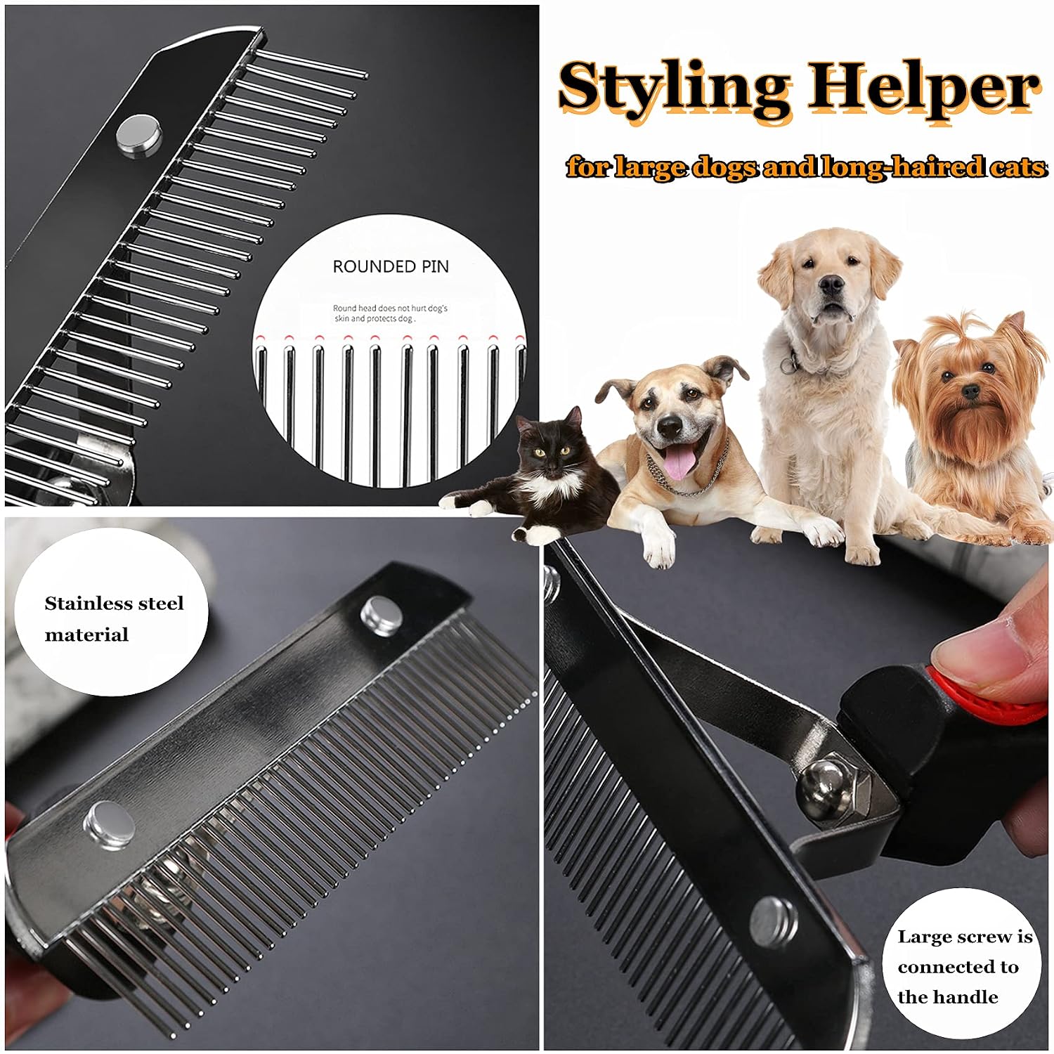Grooming Rake Undercoat Brush Set for Long Hair Dogs | Long Tooth Undercoat Rake, Stainless Steel Dog Comb, Deshedding Tool Set, For Husky Long-haired Cats, Pet Knot-Removal Kit
