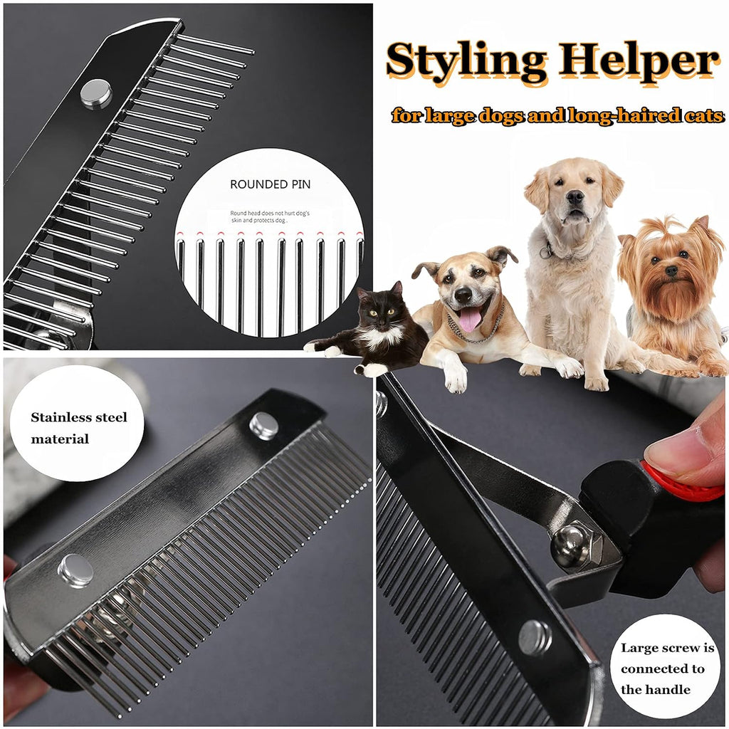 Undercoat Rake for Dogs,Long-haired Pet Grooming Shedding Brush with Handle | Heavy-Duty Rake Comb for Husky German Shepherd, Long Metal Comb Teeth, Silicone Anti-Slip Handle, Black and Red Color Scheme