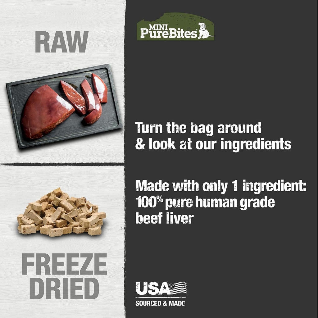 PureBites Mini Beef Single Ingredient Freeze Dried Dog Treats, 3 oz | 100% Beef, Freeze Dried Raw in USA, High-Value Training Reward, No Fillers, Great for Dogs with Allergies