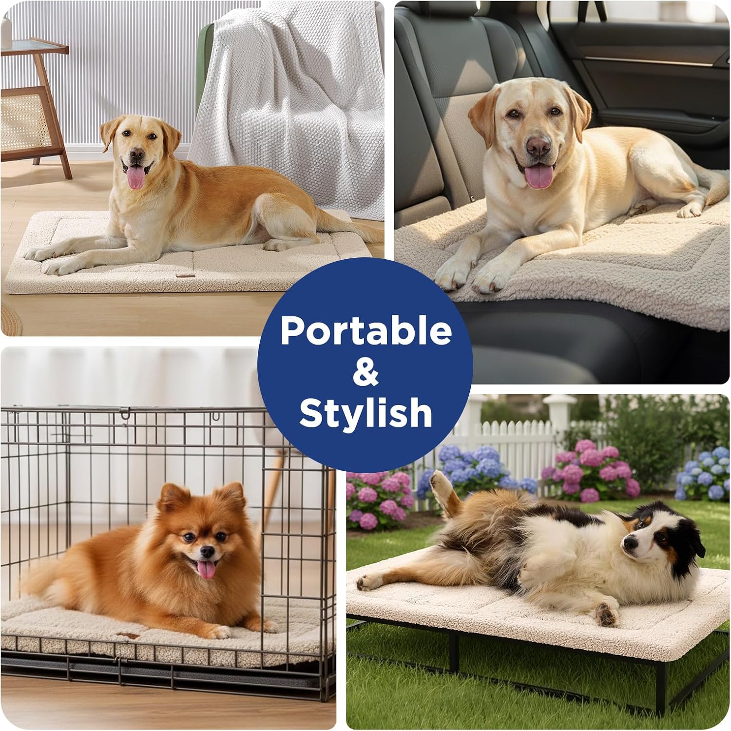 Reversible Dog Crate Pad Bed for Medium Small Dogs,Washable & Non-Slip Kennel Pet Mat, High Density Foam and Soft Fleece Cat Bed for Indoor & Outdoor Use, 29" x 21", Cream White