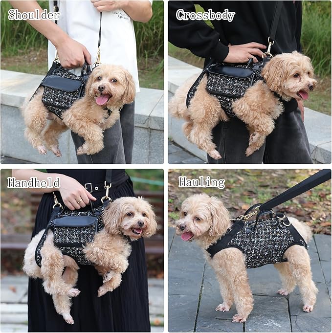 Dog Lift Harness Backpack for Small Dogs Cats, Adjustable Straps Dog Sling Carrier for Hiking, Travel, Outdoor – Black Medium