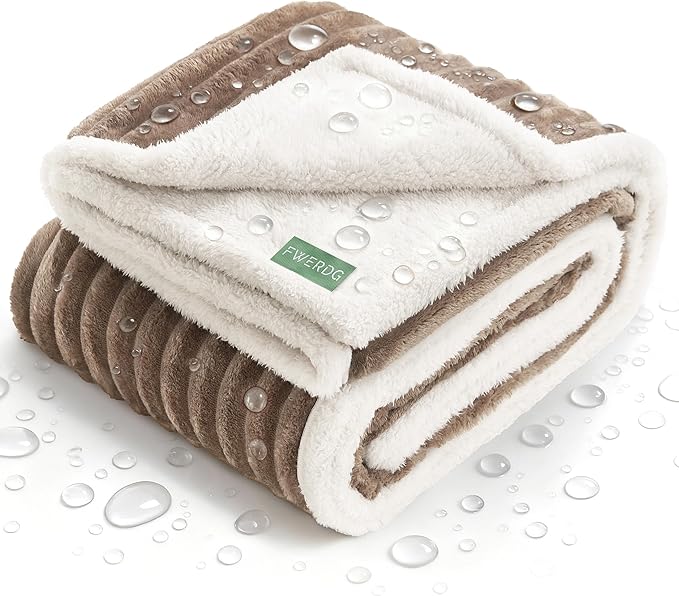 Waterproof Dog Blanket for Large Dogs - Washable Pet Throw Blanket for Couch Bed Protector, Cozy Fleece Calming Dog Blankets for Indoors & Outdoors, Brown, 50"x60"