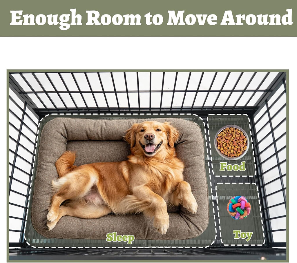Heavy Duty Large Dog Crates for Large Dogs with Wheels, 47 Inch Metal Wire Stackable Dog Crate Cage with 2 Removable Trays, Multi Locks, Chew Proof Escape Proof Dog Kennel Indoor
