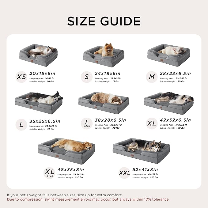 Bedsure L Plus Orthopedic Dog Bed for Large Dogs - Washable Dog Cat Bed Waterproof, L Plus Big Comfort Dogs Couch Sofa with Washable Removable Cover, Pet Bed with Nonskid Bottom, Ember Clay, 38"