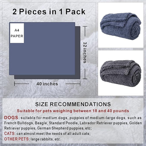 2 Blankets, Dog Cat Pet Blanket, Soft Warm Fleece, for Puppy, Small Dogs or Kitten, Cats, Plush Fuzzy Blanket for Bed, Sofa, Travel (40" x 32", 2/Pack, Dark Gray+Navy Blue)