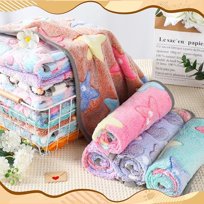 60 Pcs Puppy Blanket Bulk Soft Fluffy Flannel Pets Fleece Blankets for Small Dogs Throw Warm Bed Washable Sleep Mat Bed for Shelter Stray Dog Puppy Cat, 16x24 Inches