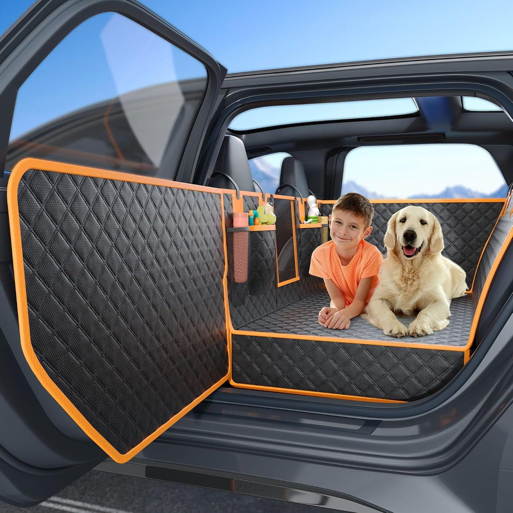 Dog Seat Cover for Back Seat, Hard Bottom Back Seat Extender, 100% Waterproof & Machine Washable, 600D Heavy Duty, Supports 400lbs for Travel & Camping, Dog Back Seat Pet Cover for Cars