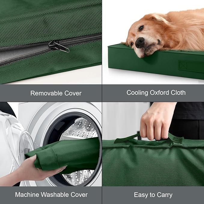 Outdoor Dog Bed for Small Dogs, Waterproof Dog Crate Bed for Medium Dogs Cats, Orthopedic Egg Crate Foam Pet Bed with Washable Removable Oxford Cover, Dark Green