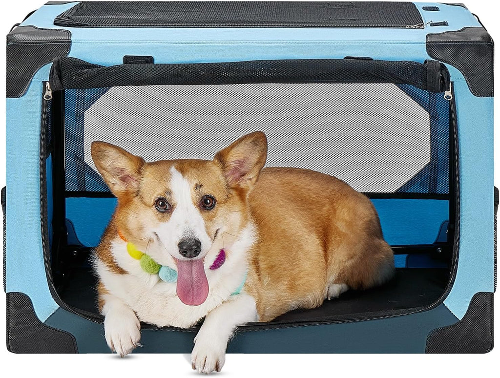 JOYTUTUS Collapsible Dog Crate, 26 Inch Portable Pet Crate for Car, Travel Dog Kennel Foldable Dog Crate for Medium Dog 44lbs, Soft Cat Carrier Fit for Indoor & Outdoor/Car Back Seat/Trunk (Blue)