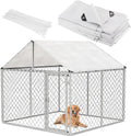 Outdoor Dog Kennel Cover Waterproof, 7.5 x 8 FT UV Protection Dog Fence Tarp with 50 Zip Ties for Outside Large Dog Enclosure Cage (Cover Only)