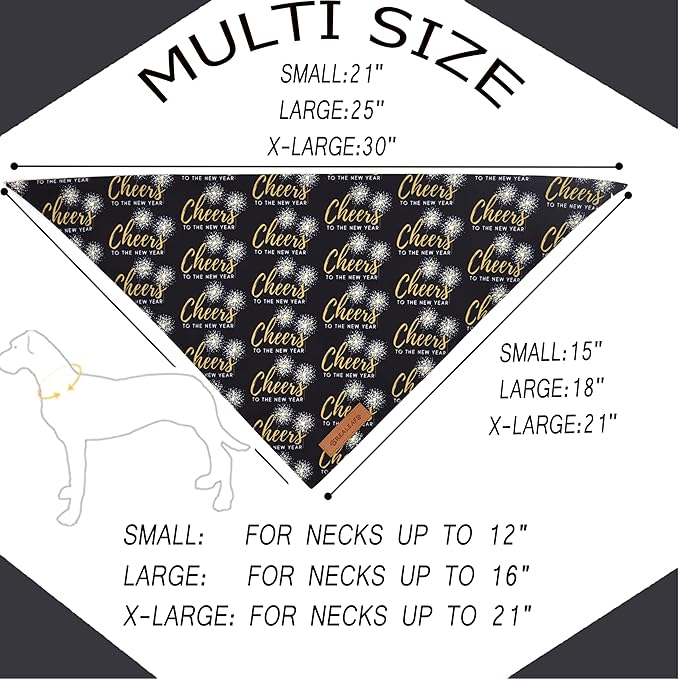 Realeaf New Year Dog Bandanas 2 Pack, Cheers to The New Year Dog Scarf for Boy and Girl, Premium Durable Fabric, Holiday Bandana for Medium and Large Dogs Cats Pets (Large)