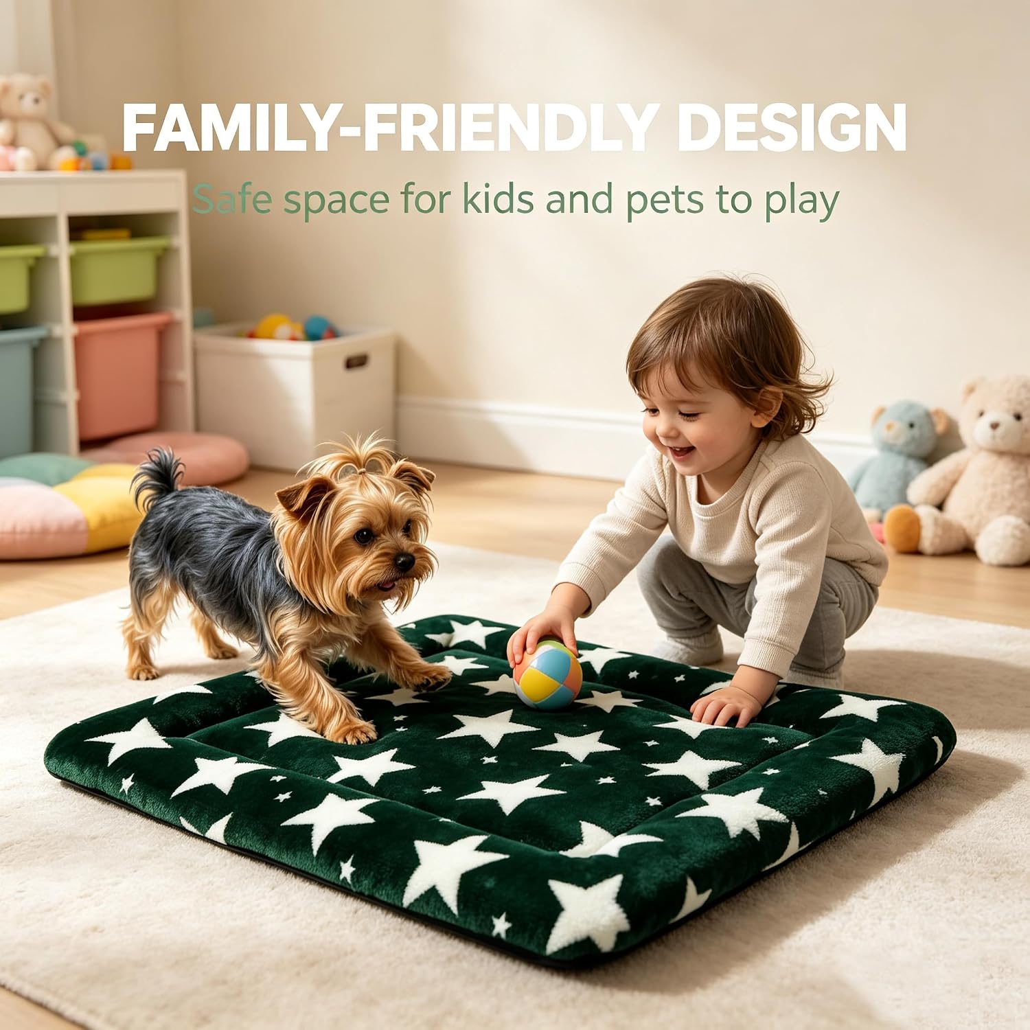 Dog Bed Mat,Reversible & Ultra Soft Kennel Pad-Machine Washable Pet Bed for Dogs & Cats-All-Weather Crate Liner for Crates,Carriers & Travel (Big Star&Green, 24.0" L x 18.0" W x 1.5" Th)