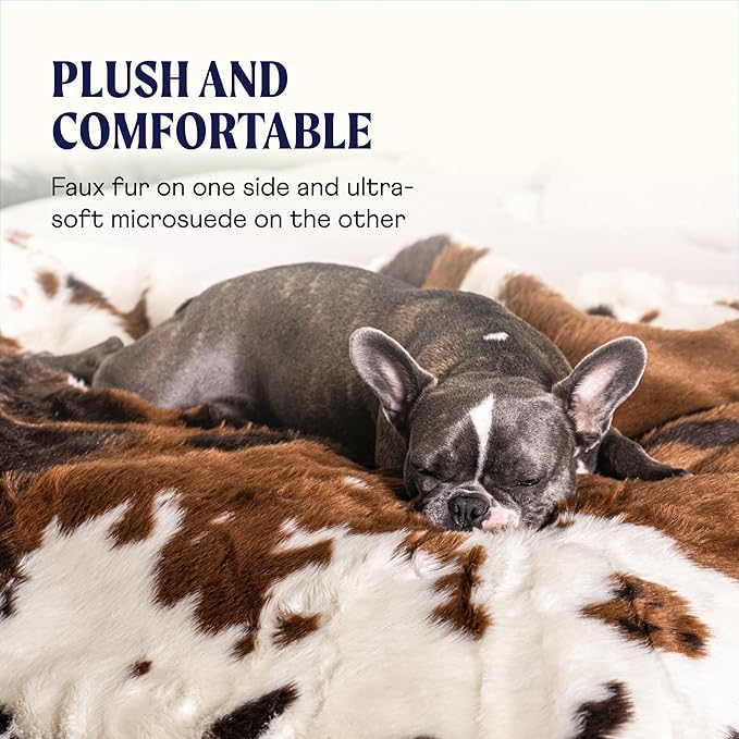 PupProtector Waterproof Throw Blanket for Dogs and Cats, Pet Blanket Cover for Couches, Sofas, Beds, Car Seats, Furniture, Calming Soft Faux Fur, Brown Cowhide, Original (60" L x 50" W)