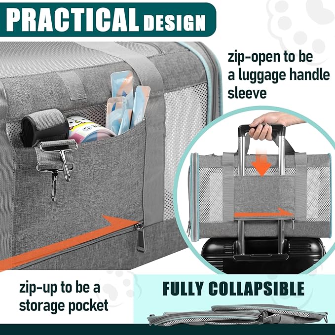 Pet Carrier for Large Cats 20 lbs+ / Soft Sided Small Dog Travel Carriers Top Load/Collapsible Carrier Bag for Big Cat / 2 Kittens Sturdy Transport Carriers Long Trips/Medium Cats 15 pounds