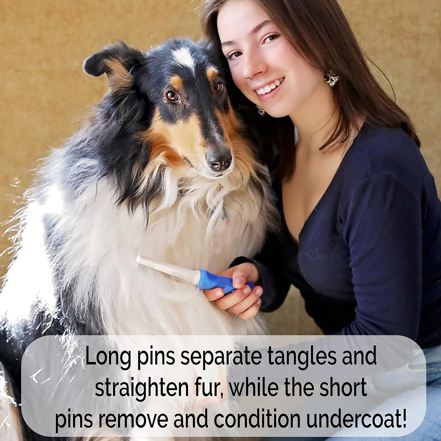 Detangling Dog Comb with Long & Short Stainless Steel Metal Teeth - Dogs, Cats & Small Animals for Removing Matted Fur, Knots & Tangles