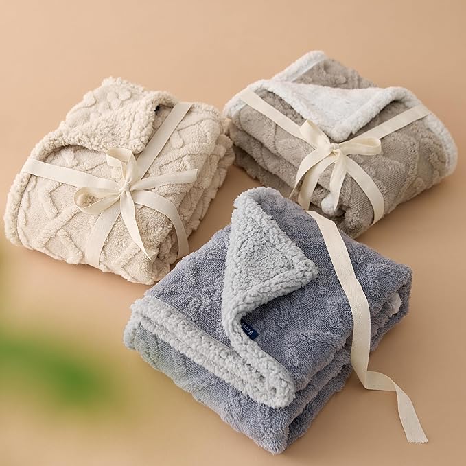 Bedsure Waterproof Dog Blankets for Medium Dogs - Pet Blanket for Couch Protector Washable, Jacquard Coral Fleece Cat Throw Blanket, Soft Plush Reversible Furniture Protection, 30"x40", Pale Oak