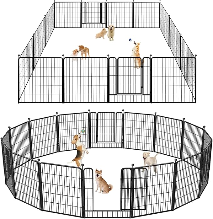 Dog Playpen 32 inch 20 Panels Indoor Outdoor Dog Pen for Medium/Small Dogs Heavy Duty Metal Dog Fence Outdoor for Yard, Puppy Playpen with Door Portable Pet Fence for RV Camping Yard