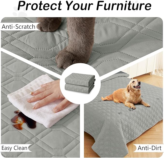 hyha Waterproof Dog Bed Blanket, Soft Pet Blankets, Waterproof Couch Cover for Dogs, Reversible Sofa Covers Washable for Furniture (82x82 Inch, Grey/Dark Grey)