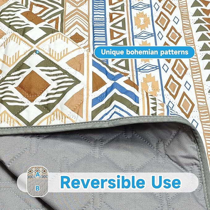 Waterproof Dog Blanket, Bohemian Dog Bed Cover Pet Blanket, Reversible Sofa Couch Cover for Dogs Washable, Protect Furniture Bed Couch Sofa for Puppy Cat (Beige Medallion, 68×82 Inch)
