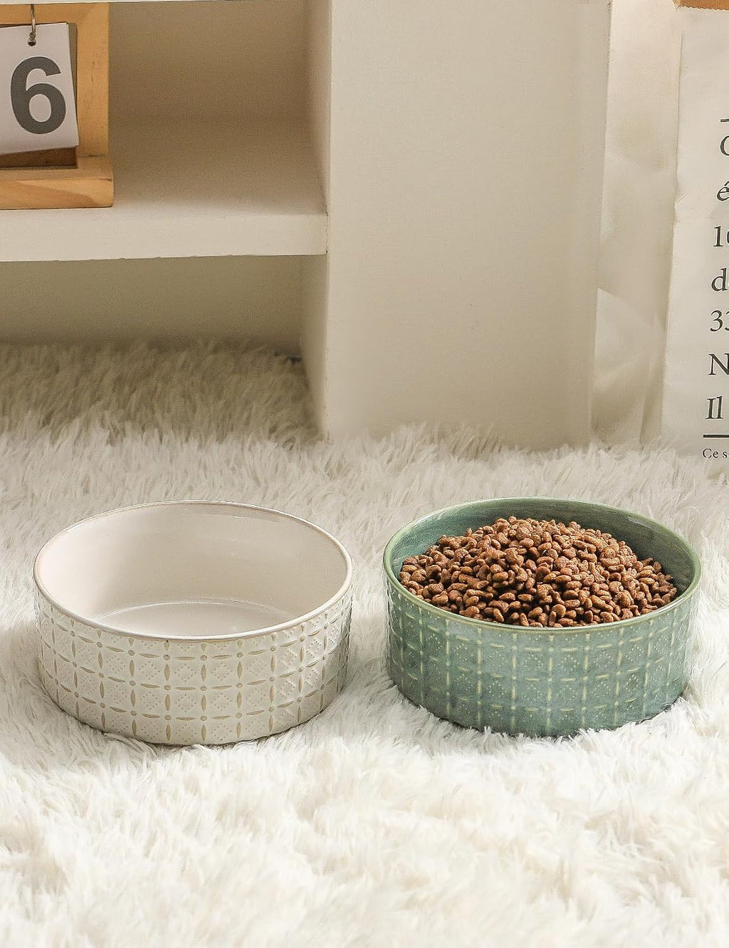 Ceramic Dog Bowl, 6.5 inch Pet Dog Food Bowl Water Bowls, Dogs Dish for Middle and Small Dogs, Puppy, Green