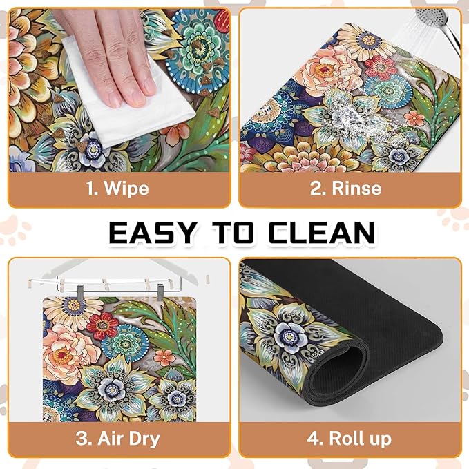 Absorbent Pet Dog Bowl Mat for Food and Water, Pet Cat Food Feeding Mat with Non Slip Rubber Backing, Dog Food Mats for Floors Waterproof, 16"x24"
