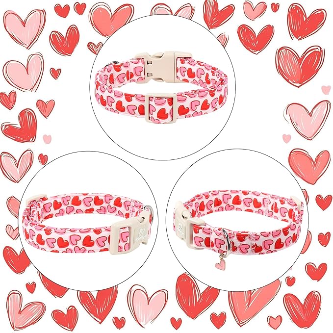 Valentines Dog Collar for Small Dogs - Pink Valentine Hearts Dog Collars, Girly Love Female Dogs Collars, Lightweight Adjustable Cute Puppy Collar with Quick-Release Buckle XS