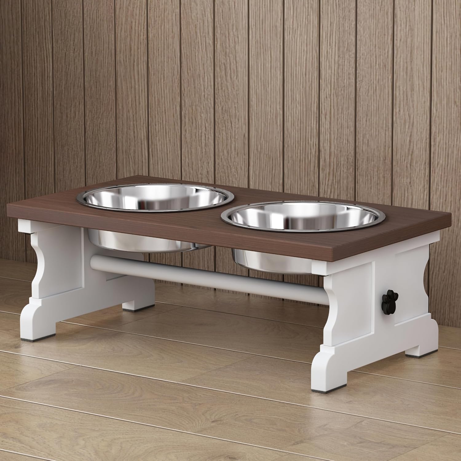 Piskyet Elevated Dog Bowls,Dog Bowl Stand, 3.5Cups6''H_30 oz Bowl-Farmhouse | Farmhouse Dog Bowls Stand, Raised Dog Bowl with 2 Stainless Steel Wooden Dogs Bowls for Small Size Dogs