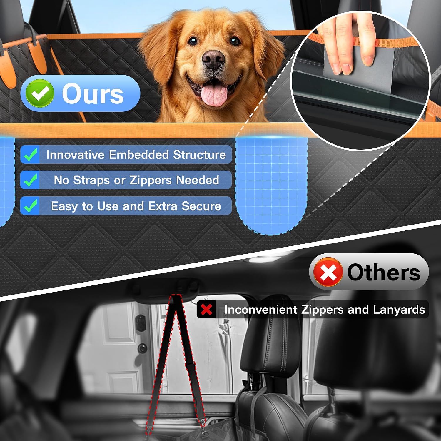 Dog Seat Cover for Back Seat, Hard Bottom Back Seat Extender, 100% Waterproof & Machine Washable, 600D Heavy Duty, Supports 400lbs for Travel & Camping, Dog Back Seat Pet Cover for Cars