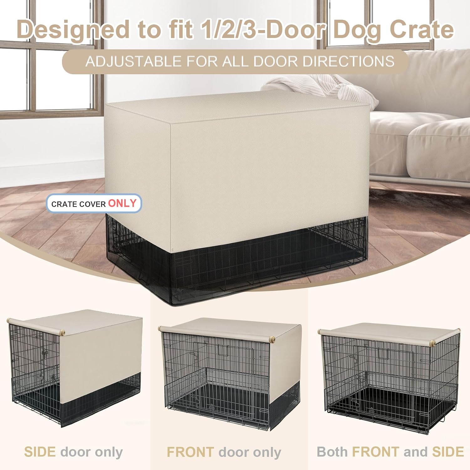Explore Land Breathable Dog Crate Cover - 4 Sides Mesh Ventilation, Basic Pet Kennel Cover, All Sides Open, Universal Fit for 1 2 3 Doors 24 inches Wire Dog Crate （Tan）
