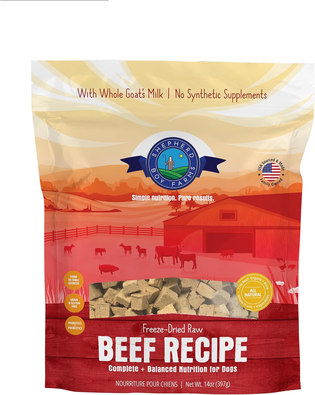 Shepherd Boy Farms Freeze Dried Dog Food - Beef Recipe, USA Made 14 oz | Raw, High Protein, Complete and Balanced Meal, For All Life Stages, Includes Goat Milk, Zero Synthetic Vitamins or Minerals