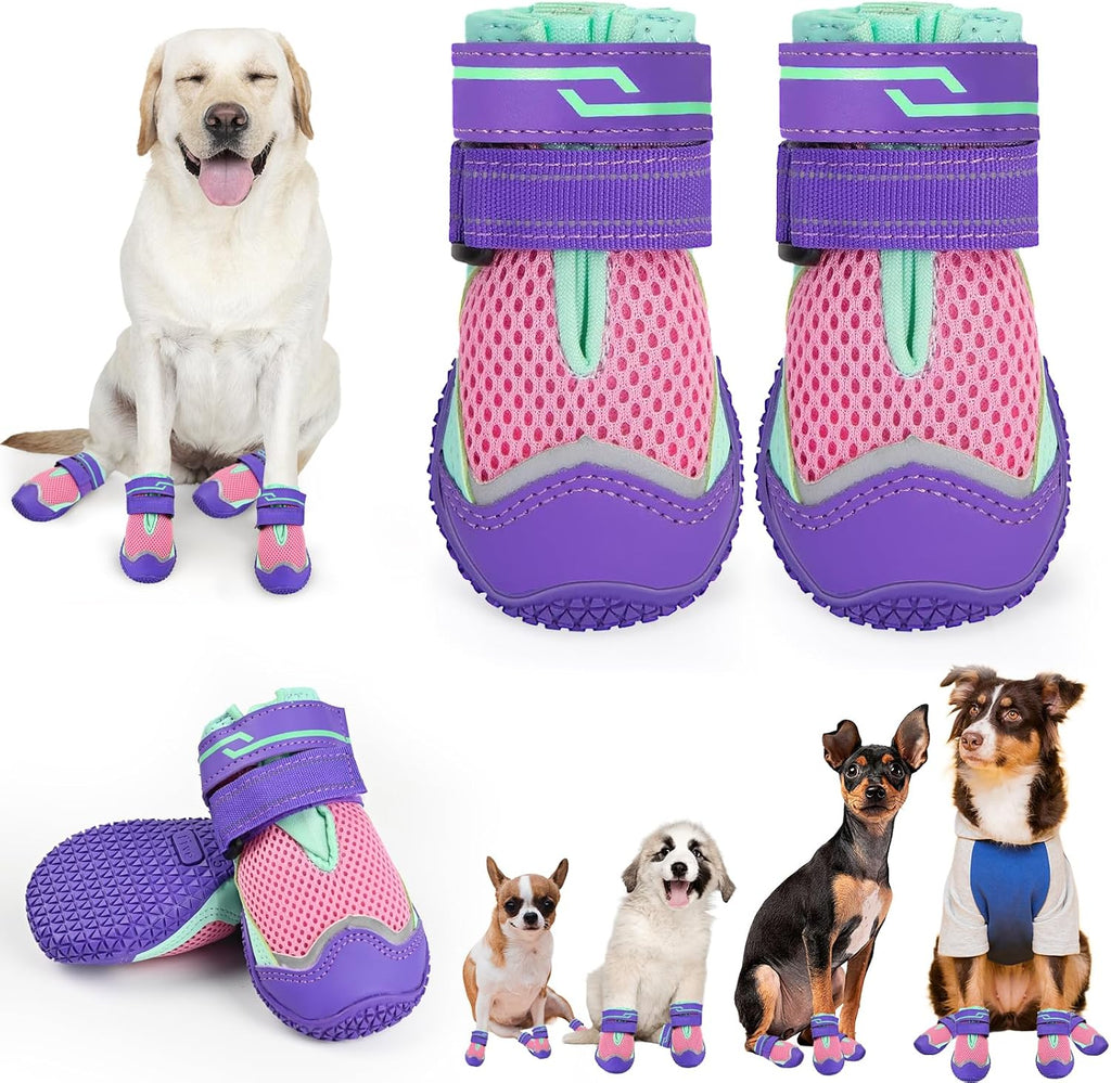 Dog Boots for Large Medium Small Dogs, Dog Shoes for Winter Snow, Non- Slip Outdoor Dog Booties Paw Protectors with Reflective Strips for Snowy Hardwood Floor Hiking Walking, Size 1