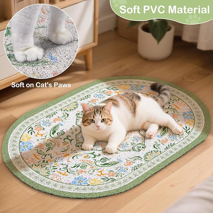 Bienbee Cat Litter Mat, 33" x 22" Large Size Litter Box Mat Rug with Non-Slip Bottom,Urine and Water Proof, Easy to Clean Cat Supplies Essentials for Indoor Kitty Kitten Floor,Bean-Green L