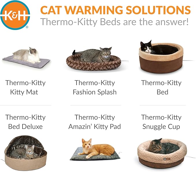 K&H Pet ProductsHeated Cat Bed Indoor,Thermo-Snuggle Cup Bomber Soft Heated Pet Bed for Large Indoor Cats & Small Dogs,Machine Washable,Waterproof-Heated Pad,Safety Listed,18 X 14in Gray,(Pack of 6)