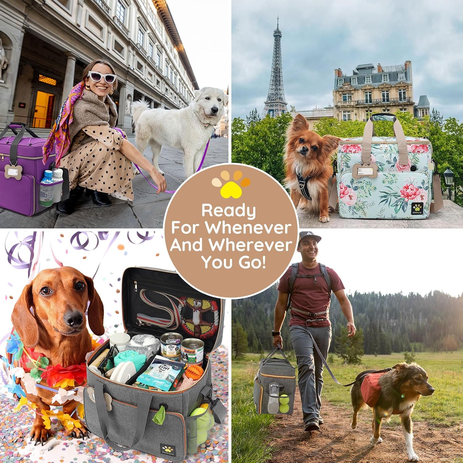 Dog Travel Bag for Traveling| Week Away/Overnight Dog Travel Accessories with Multi-Function Pockets| Travel Set for Dogs and Cats|Ideal Pet Diaper Bag and Pet Gift Kit(Grey)