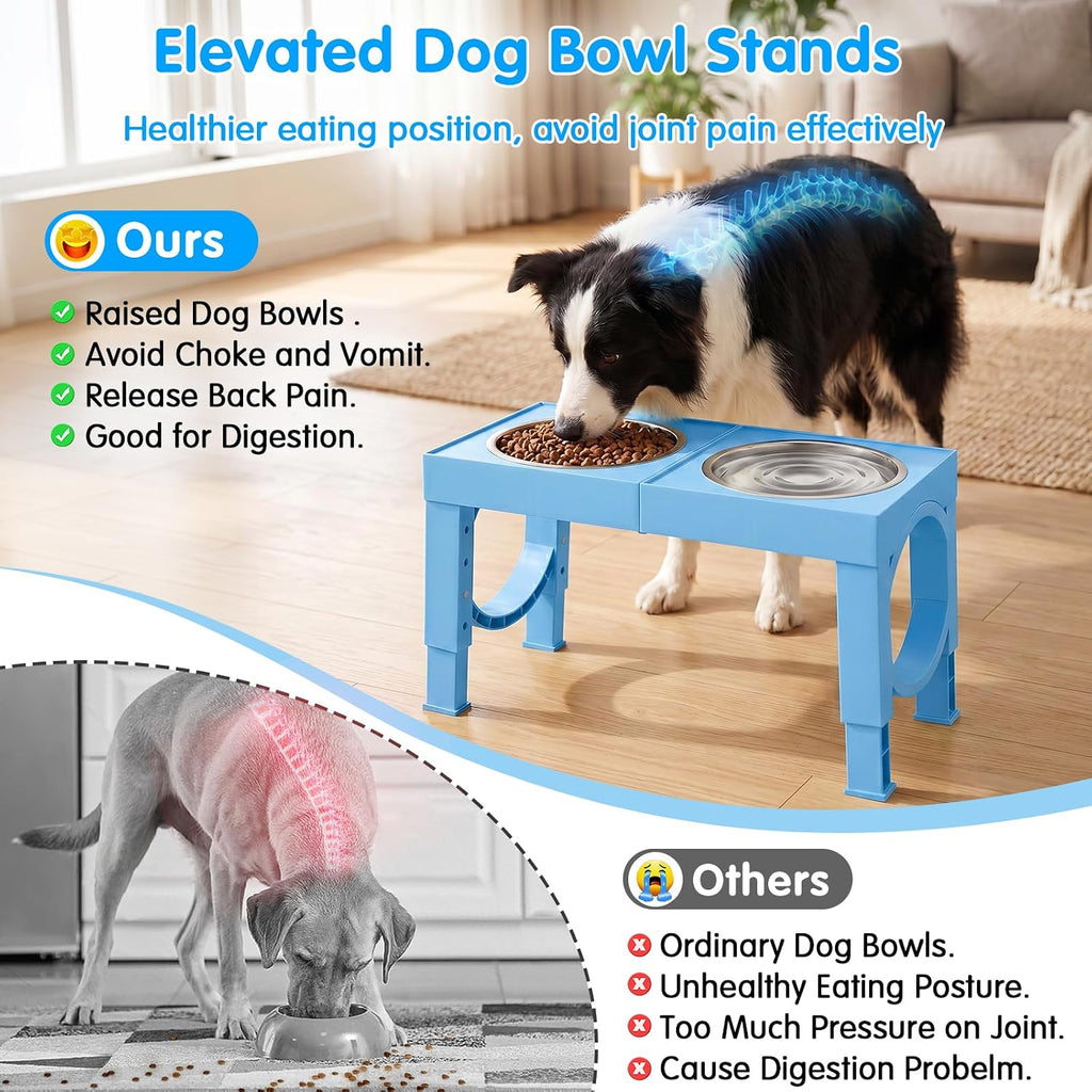 XIAZ Elevated Dog Bowls Large Breed Raised Dogs Bowl Stand Large/Medium Sized Dog Stainless Steel Food Water Bowl Stands 5 Heights Adjustable 9/11/12/15in Pet Feeder Dish Station